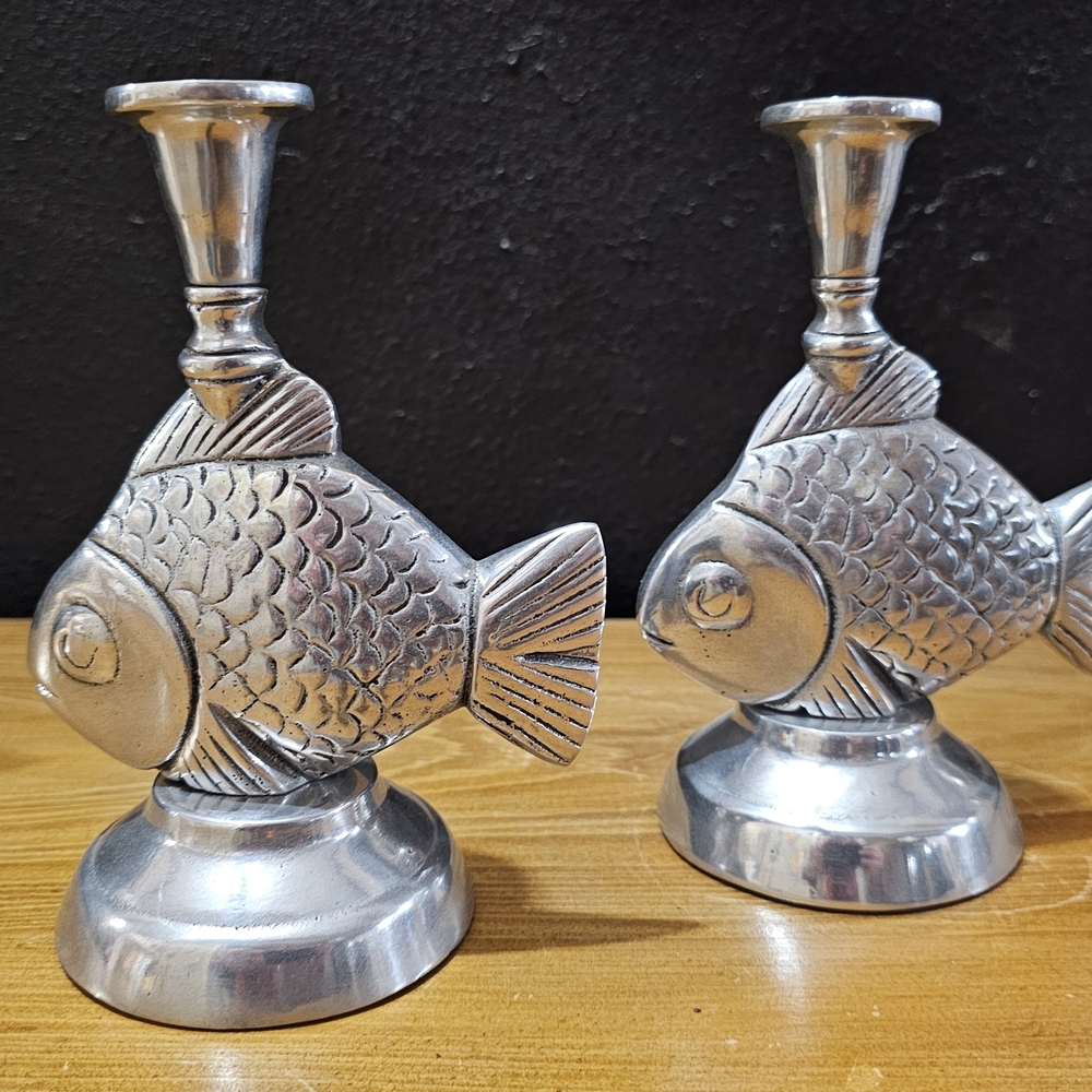 Silver Fish-Shaped Candle Holders